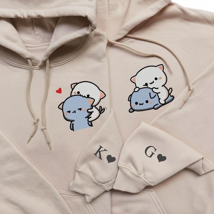 Bluzy dla par, zakochane kotki, haftowana prezent na rocznicę walentynki