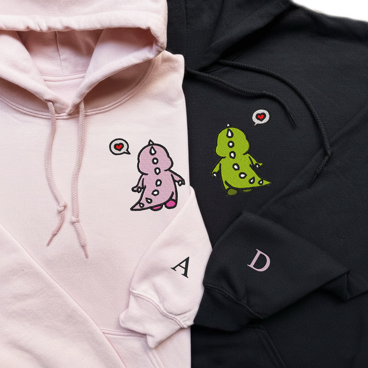 Bluzy dla par, spacerujące zakochane dinozaury, haftowana prezent na rocznicę