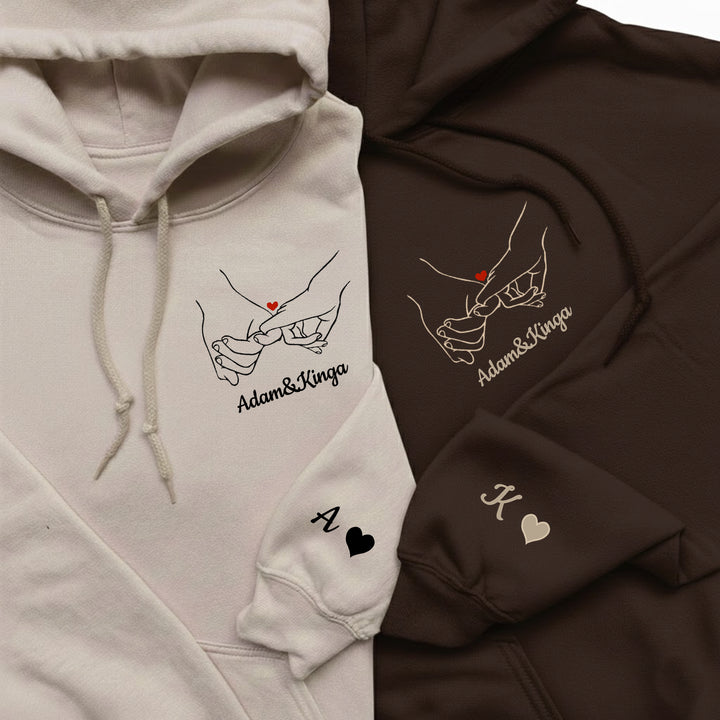 Bluzy dla par, dłonie imiona inicjały, haftowana prezent na rocznicę walentynki